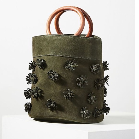 Anthropologie Handbags - Anthropologie Alana Pommed Bucket Bag Green Suede